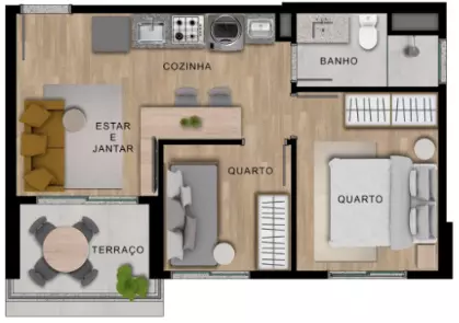 37 Apartamento 37 metros com 2 dorms e terraço